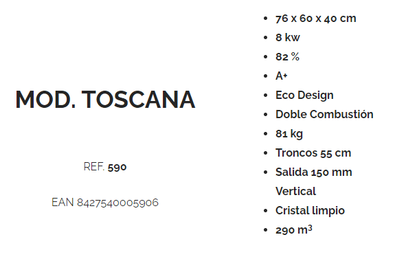 ESTUFA LEÑA FRONTAL, MOD. TOSCANA Ref. 590
